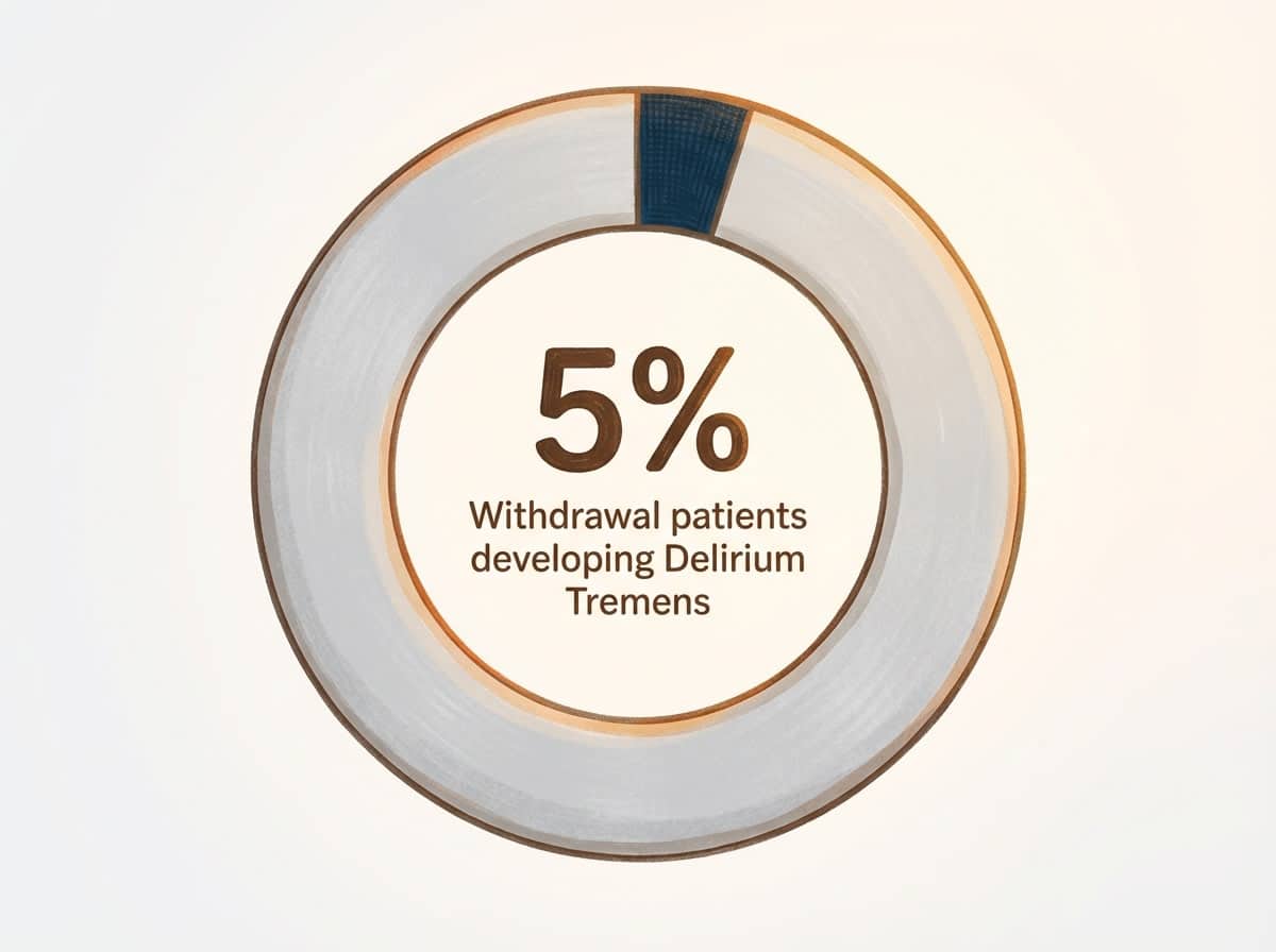 Infographic showing Hospitalized withdrawal patients developing Delirium Tremens: 5%