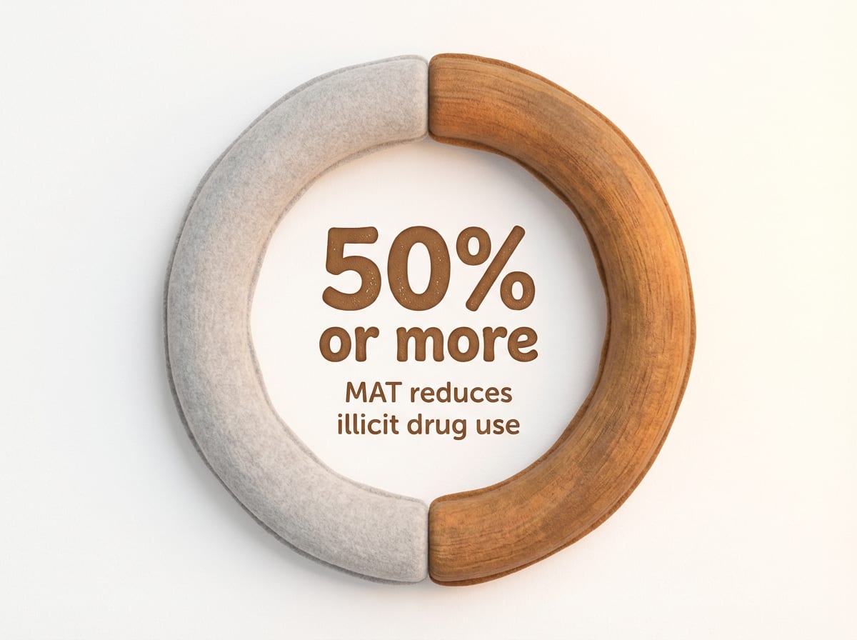 Infographic showing Reduction in Illicit Drug Use with Medication-Assisted Treatment (MAT): 50% or more