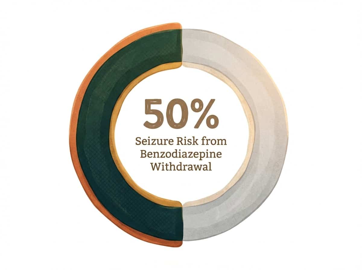 Infographic showing Seizure Risk from Abrupt Benzodiazepine Cessation: 50%