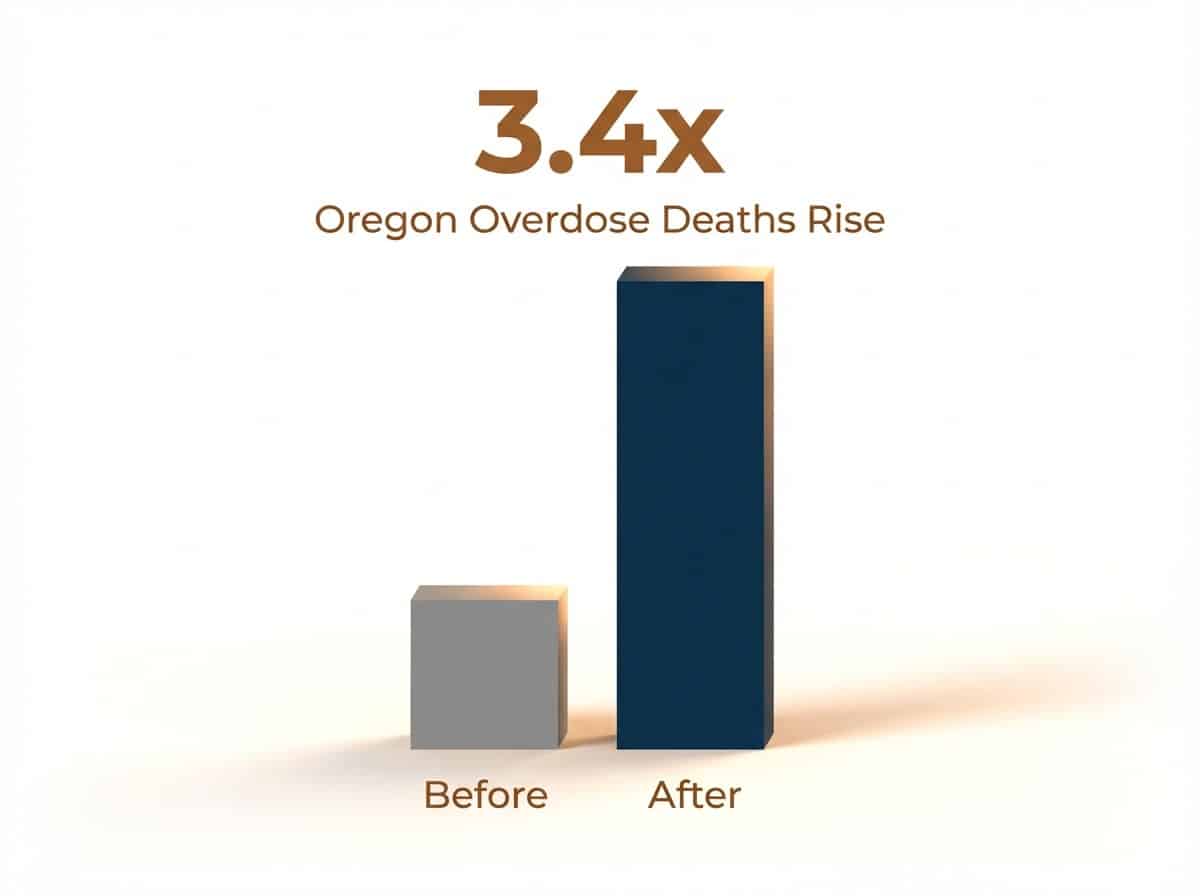 Infographic showing Increase in Oregon Overdose Deaths (2019-2022): 3.4x