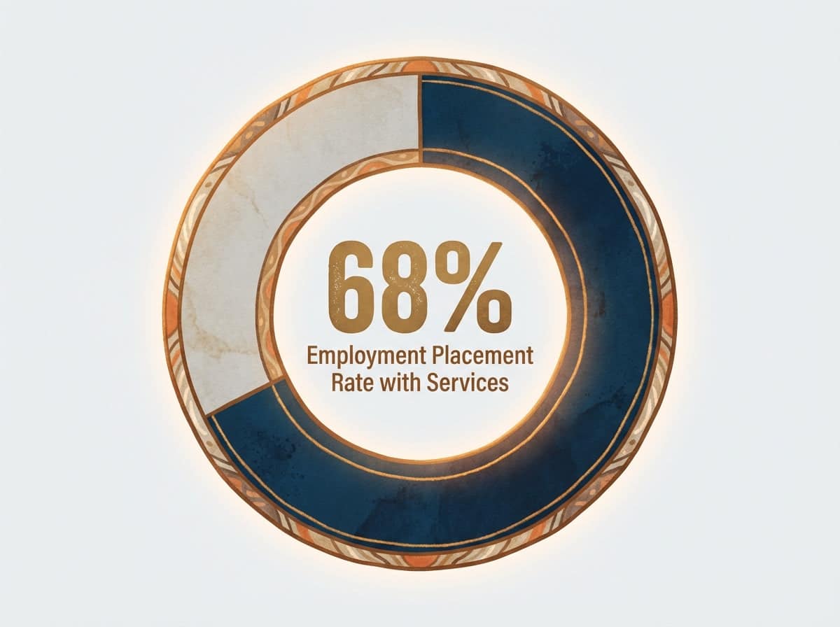 Infographic showing Employment Placement Rate with Integrated Services: 68%