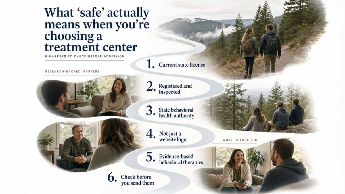 Visualize the six research-backed markers of a safe, higher-quality treatment center referenced directly in this section