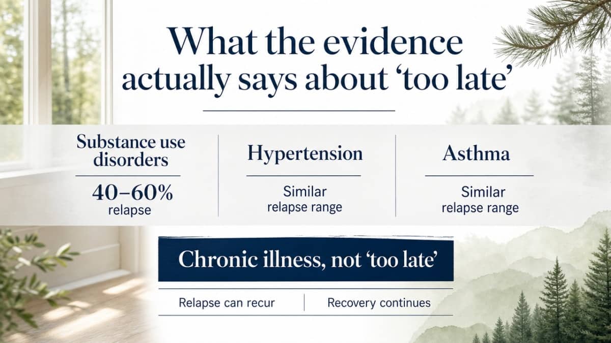 Reinforce the chronic-illness framing by comparing the cited 40–60% substance use disorder relapse range to relapse rates of other chronic illnesses, directly supporting the section's central argument