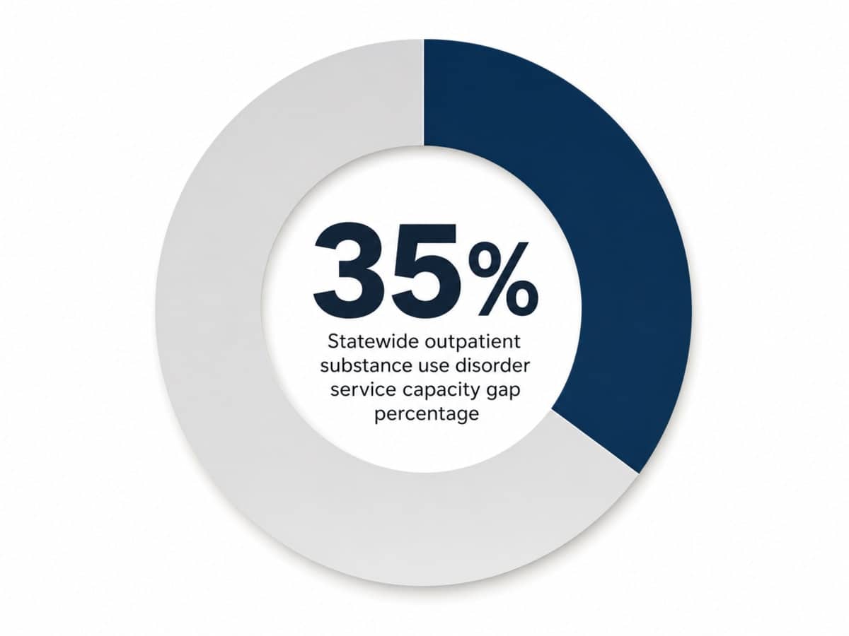 Infographic showing Statewide outpatient substance use disorder service capacity gap percentage: 35%