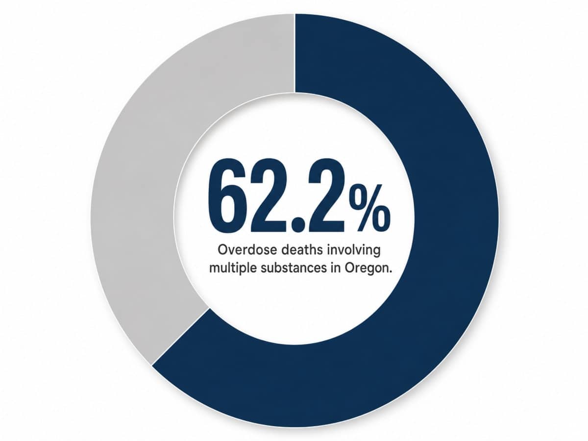 Infographic showing Overdose deaths involving multiple substances in Oregon: 62.2%