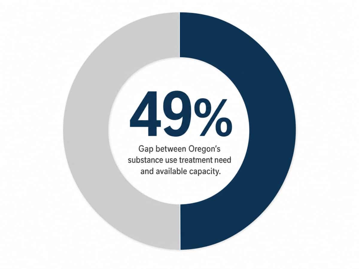Infographic showing Gap between Oregon's substance use treatment need and available capacity: 49%