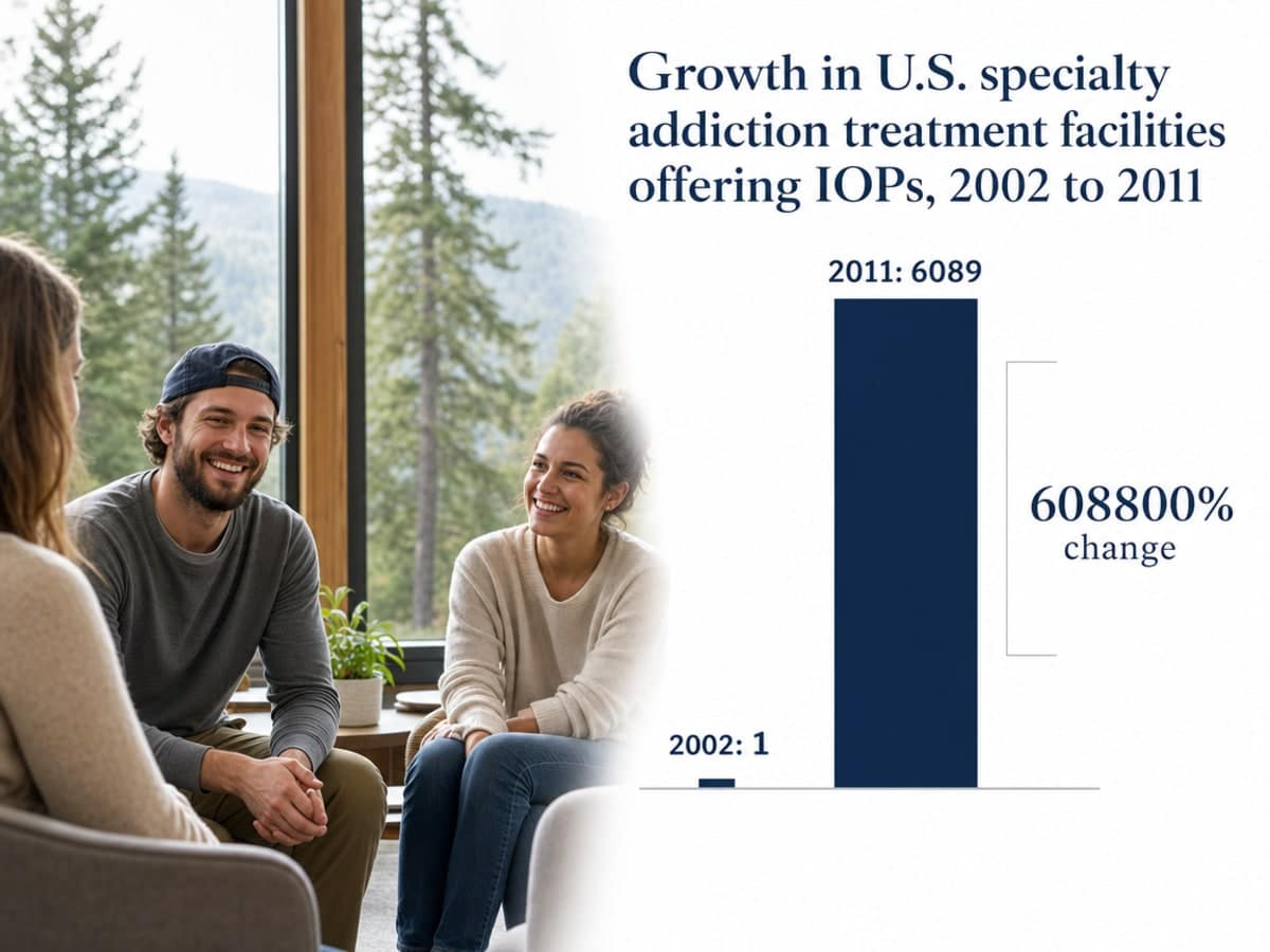 Chart showing Growth in U.S. specialty addiction treatment facilities offering IOPs, 2002 to 2011