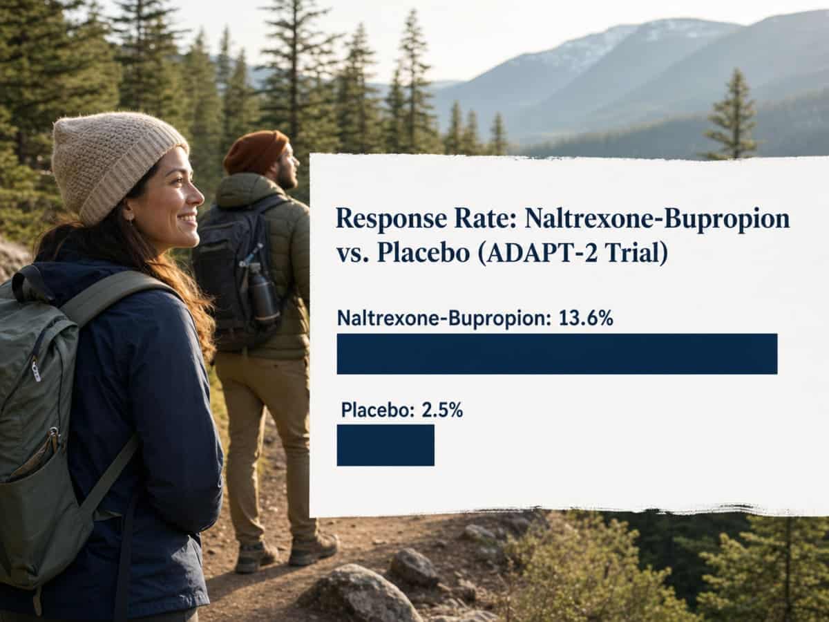 Chart showing Response Rate: Naltrexone-Bupropion vs. Placebo (ADAPT-2 Trial)