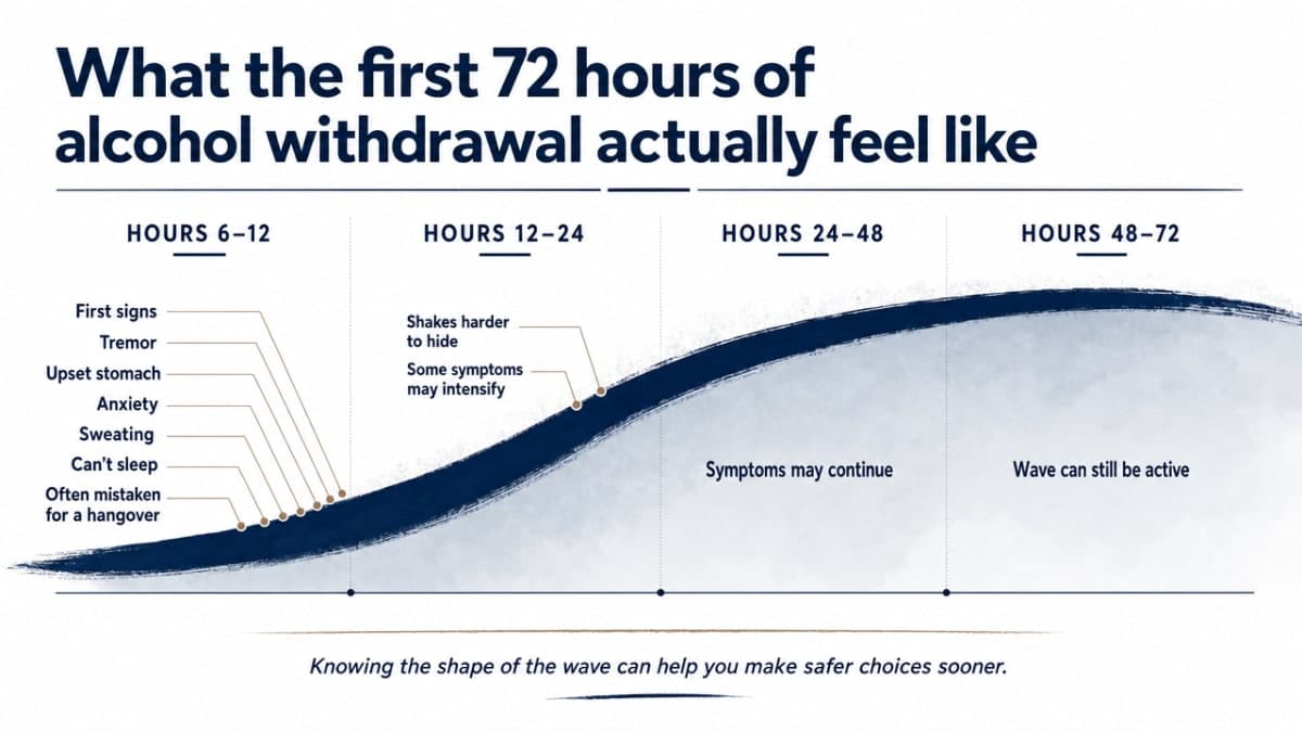 Visualize the cited withdrawal timeline described in this section, showing the four time windows and their key symptoms and risks