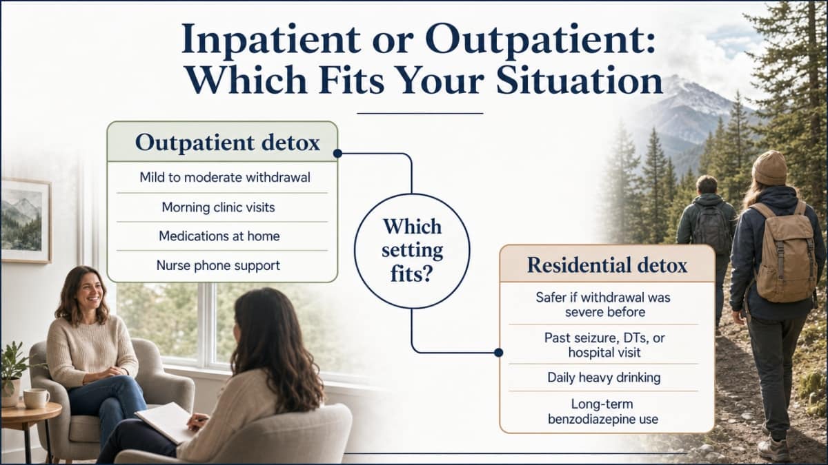 Visualize the section's cited decision framework comparing when residential detox vs outpatient detox is appropriate