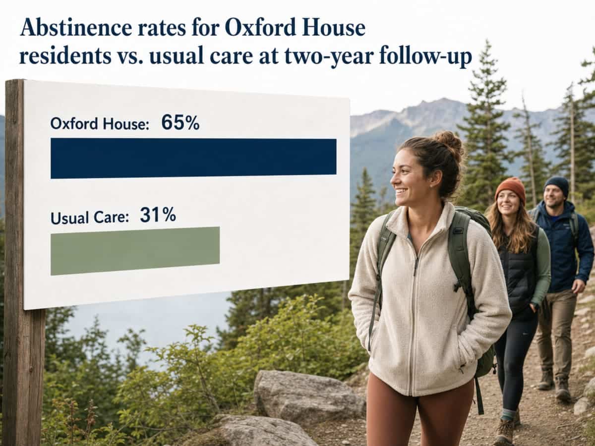 Chart showing Abstinence rates for Oxford House residents vs. usual care at two-year follow-up