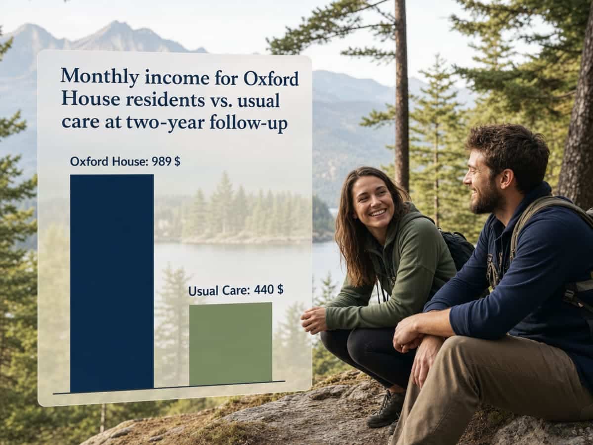 Chart showing Monthly income for Oxford House residents vs. usual care at two-year follow-up