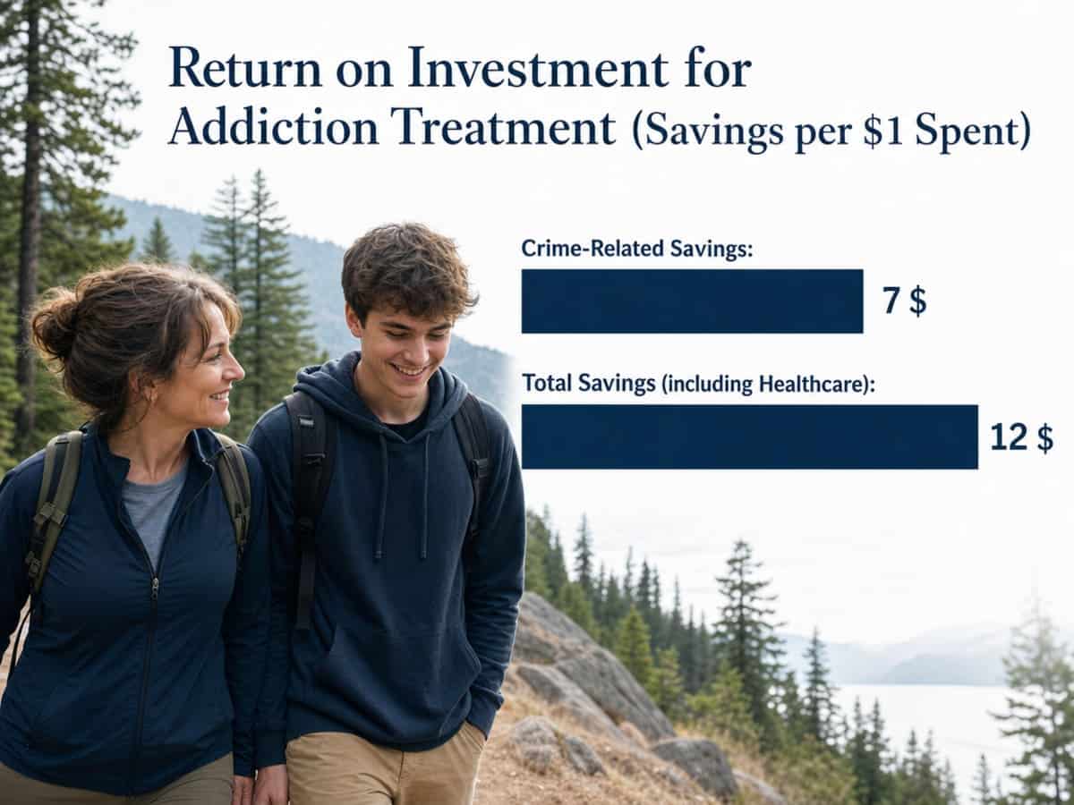 Chart showing Return on Investment for Addiction Treatment (Savings per $1 Spent)