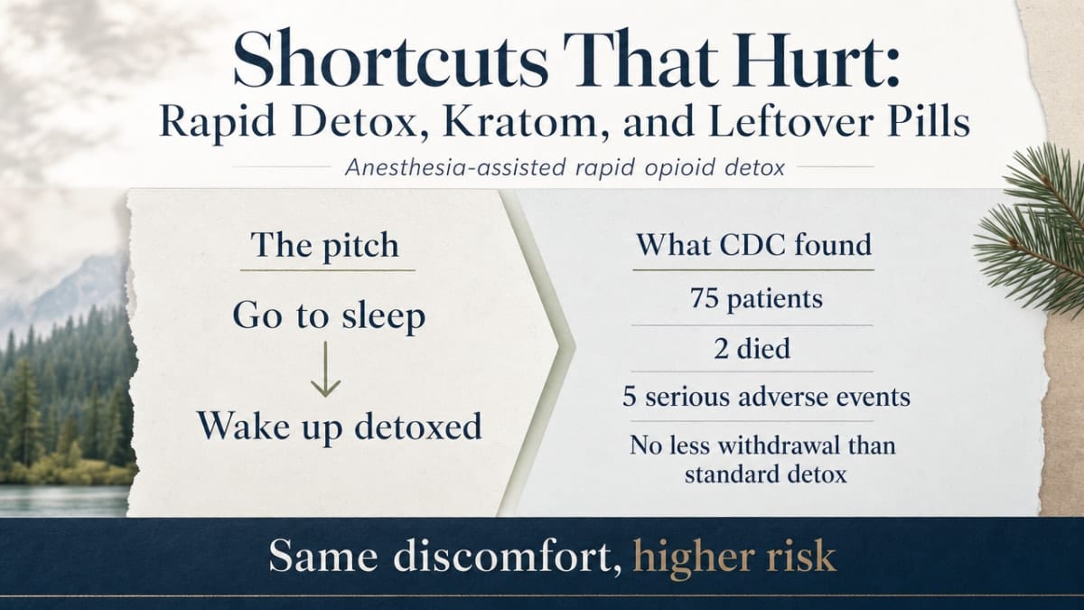 Reinforce the CDC-cited statistic about anesthesia-assisted rapid opioid detox harms that is explicitly stated in the surrounding prose