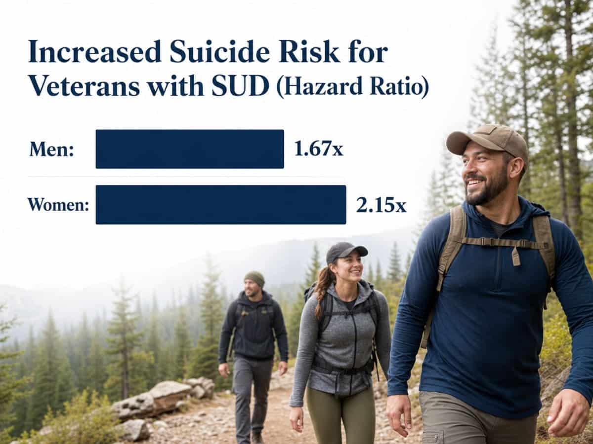 Chart showing Increased Suicide Risk for Veterans with SUD (Hazard Ratio)