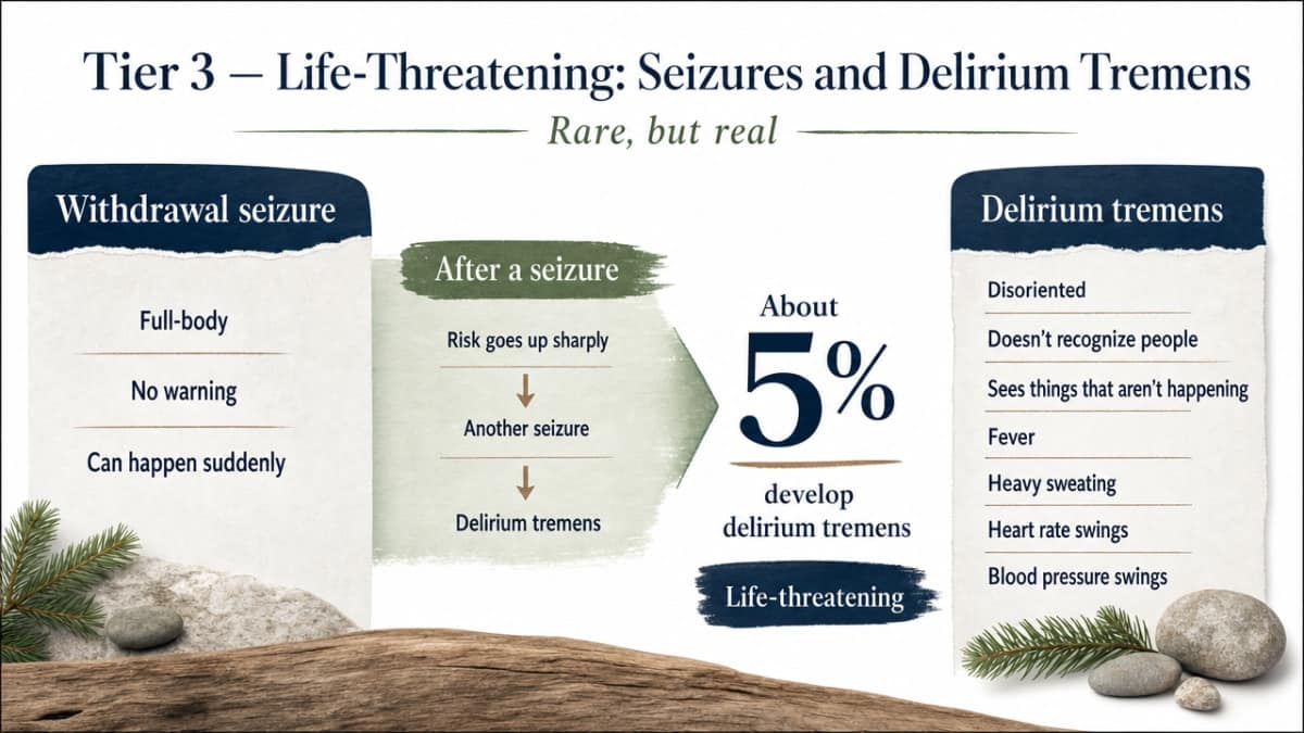 Reinforce the cited 5% delirium tremens prevalence statistic and its severity