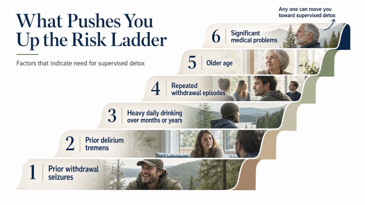 Summarize the six cited risk factors listed in the section that indicate need for supervised detox