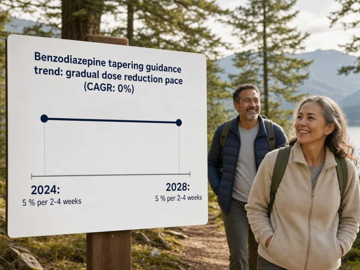 Chart showing Benzodiazepine tapering guidance trend: gradual dose reduction pace (CAGR: 0%)
