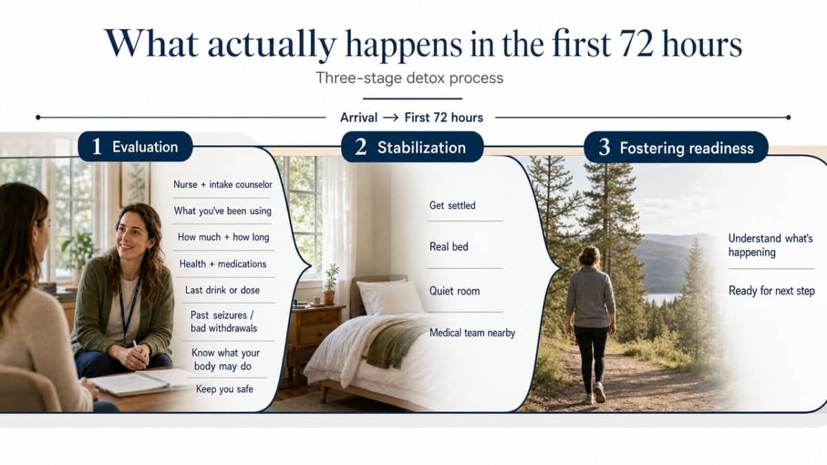 Visualize the three SAMHSA-defined stages of a complete detox process cited in this section