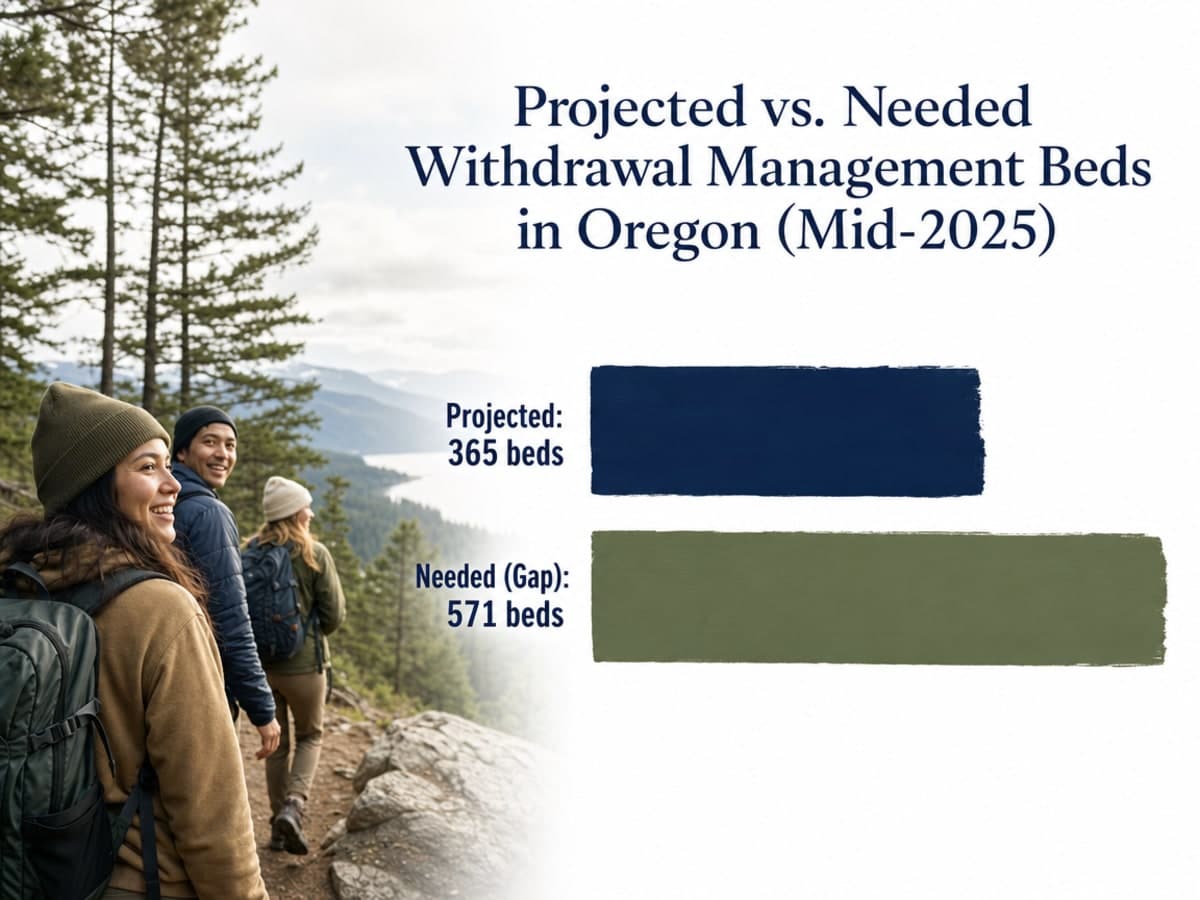 Chart showing Projected vs. Needed Withdrawal Management Beds in Oregon (Mid-2025)