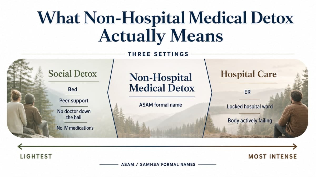 Visualize the ASAM levels of care comparison that this section walks through in prose, helping readers distinguish social detox, non-hospital medical detox, and hospital care