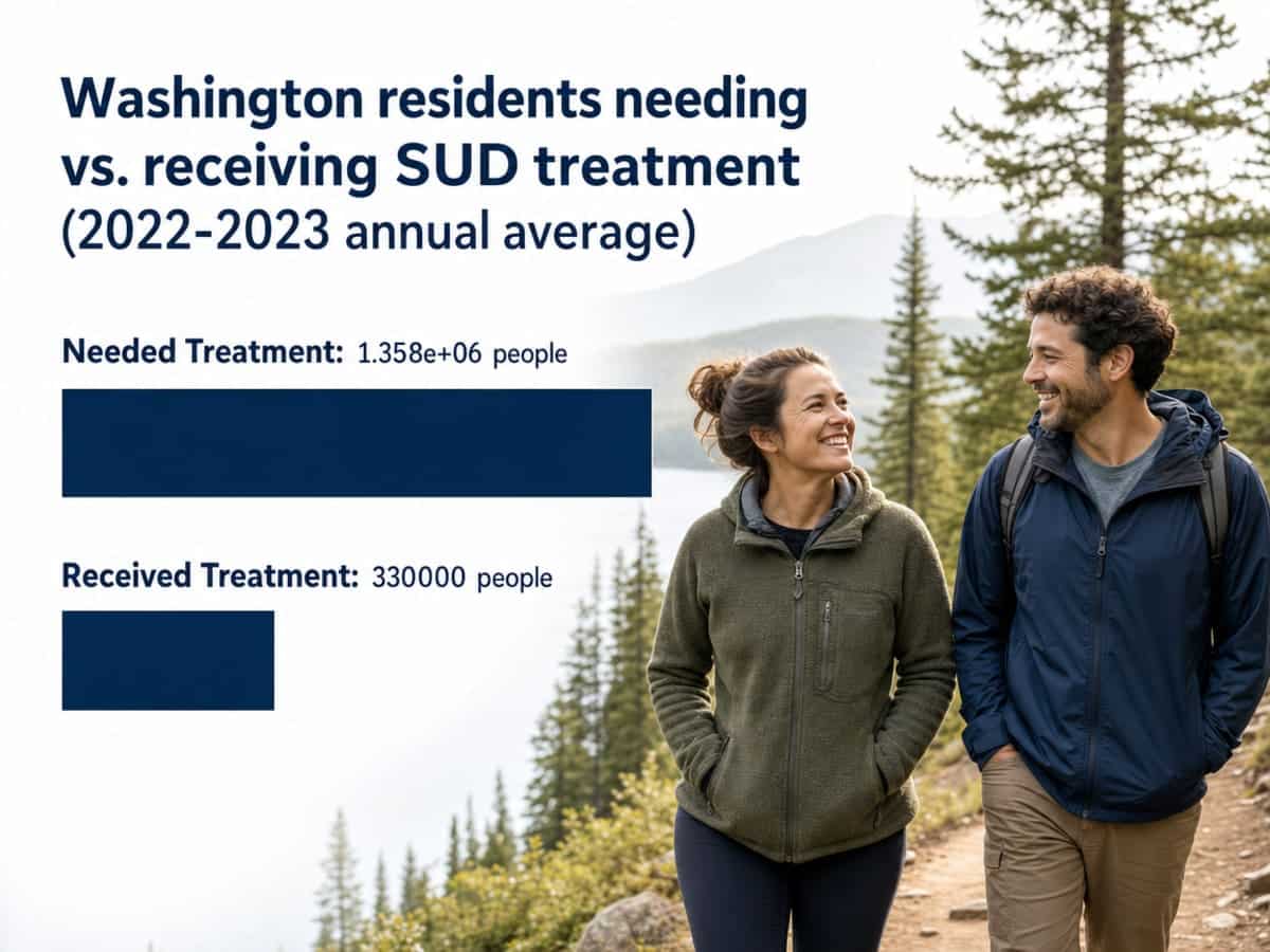Chart showing Washington residents needing vs. receiving SUD treatment (2022-2023 annual average)