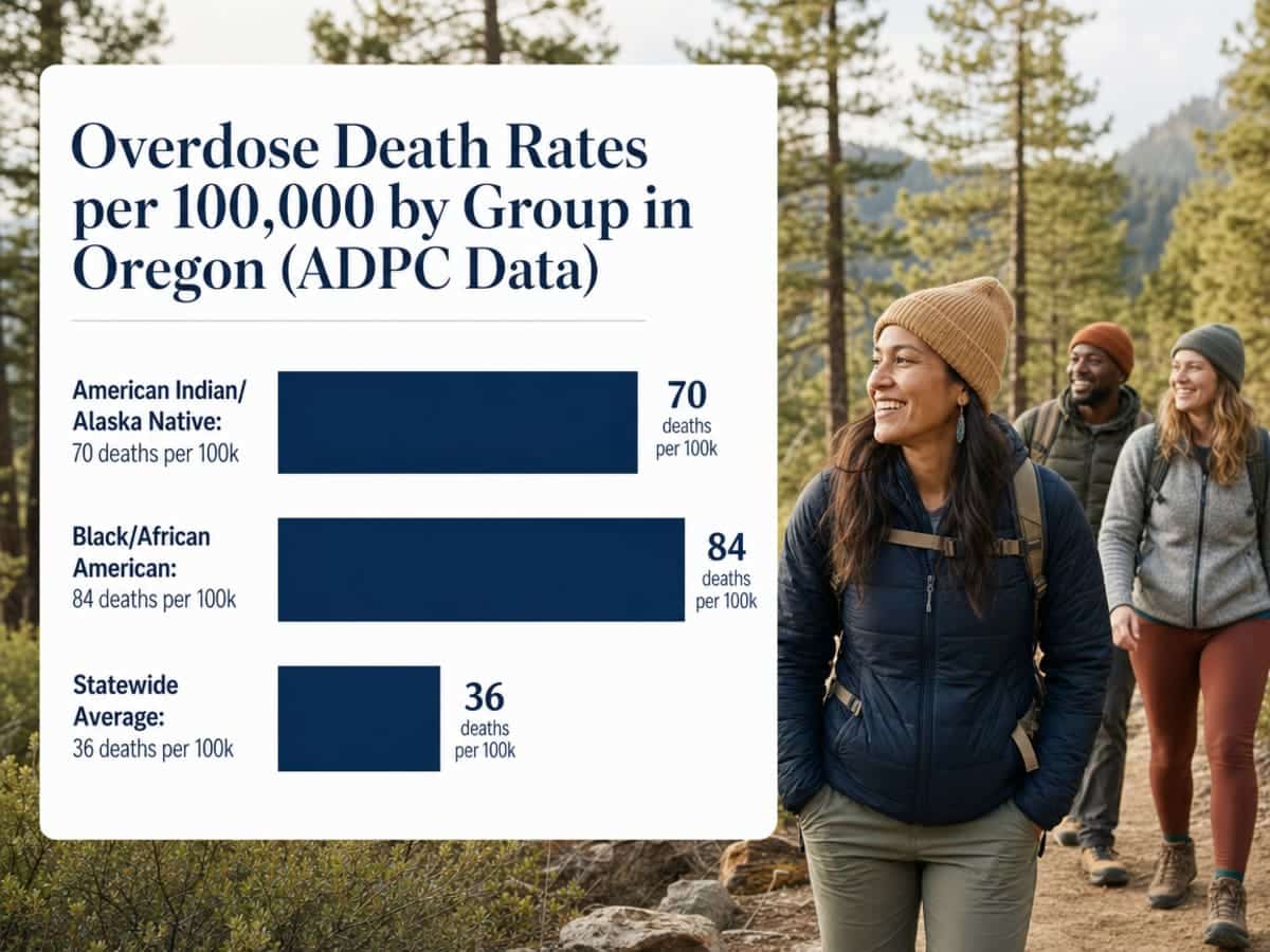Chart showing Overdose Death Rates per 100,000 by Group in Oregon (ADPC Data)