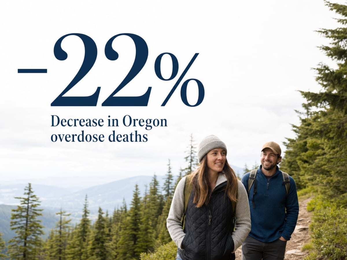 Infographic showing Decrease in Oregon overdose deaths