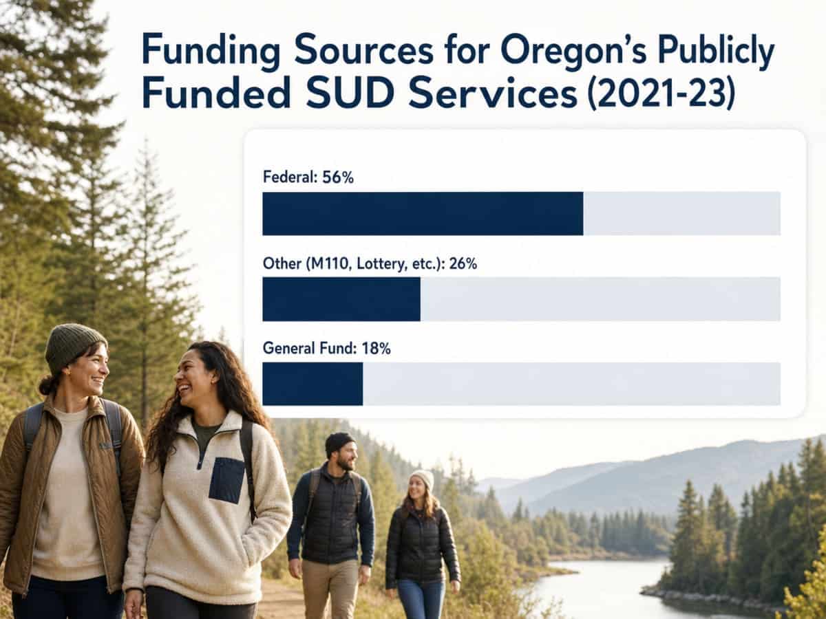 Chart showing Funding Sources for Oregon's Publicly Funded SUD Services (2021-23)