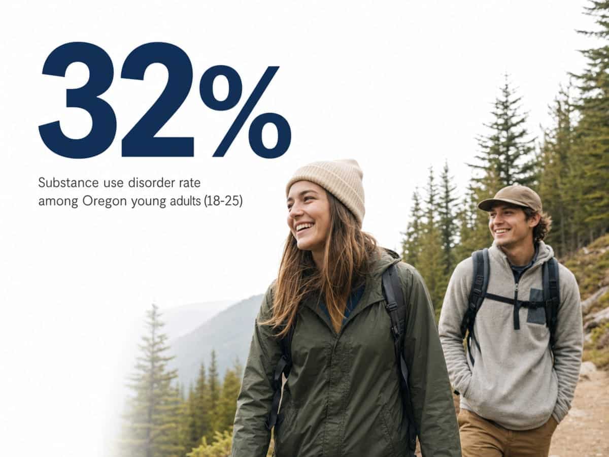 Infographic showing Substance use disorder rate among Oregon young adults (18-25)